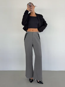 Siren Gaze New Lace Patchwork Commuter Trousers For Women - Grey - View 4