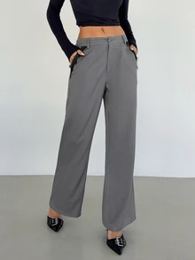 Siren Gaze New Lace Patchwork Commuter Trousers For Women - Grey - View 3