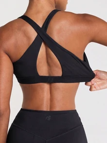 11SKNDS V-Neck Triangle Sports Bra With Racerback Design, Ultra-Soft Fabric, Yoga, And Casual Loungewear Bralette With Sweat-Wicking, Stretchy, Breathable, Low Impact Support & Removable Cups, For Gym Workout Fitness Pilates Studio, Running, Training & Hy-Rox - Black - View 3