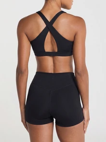 11SKNDS V-Neck Triangle Sports Bra With Racerback Design, Ultra-Soft Fabric, Yoga, And Casual Loungewear Bralette With Sweat-Wicking, Stretchy, Breathable, Low Impact Support & Removable Cups, For Gym Workout Fitness Pilates Studio, Running, Training & Hy-Rox - Black - View 5