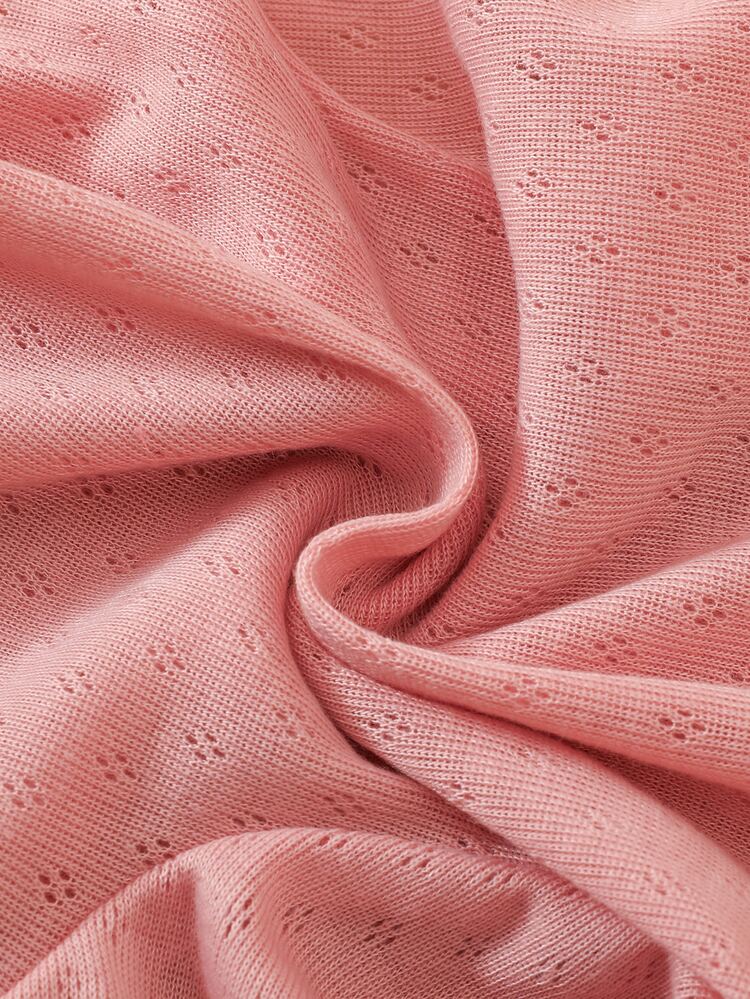 SHEIN Playful Pals 1pc Baby Girls Toddler Girl Shrug Cardigan Jacket Sweet Pink Ruffle Pointelle Knit Long Sleeve Round Neck Wedding Party Autumn Ballet Princess Wrap - Dusty Pink - View 6