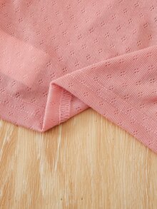 SHEIN Playful Pals 1pc Baby Girls Toddler Girl Shrug Cardigan Jacket Sweet Pink Ruffle Pointelle Knit Long Sleeve Round Neck Wedding Party Autumn Ballet Princess Wrap - Dusty Pink - View 5