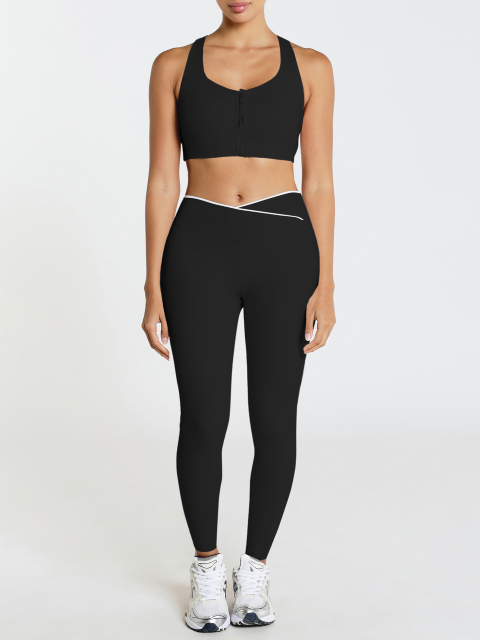 11SKNDS High-Waist Crossover Waistband Leggings With Contrast Piping Detail Full Length Skinny Fit Activewear Pants With Sweat-Wicking, Stretchy, Buttery-Soft, Tummy Control, Sculpting Fit & Butt-Lifting, For Gym Workout Fitness Yoga Pilates Studio, Running, Training & Hy-Rox