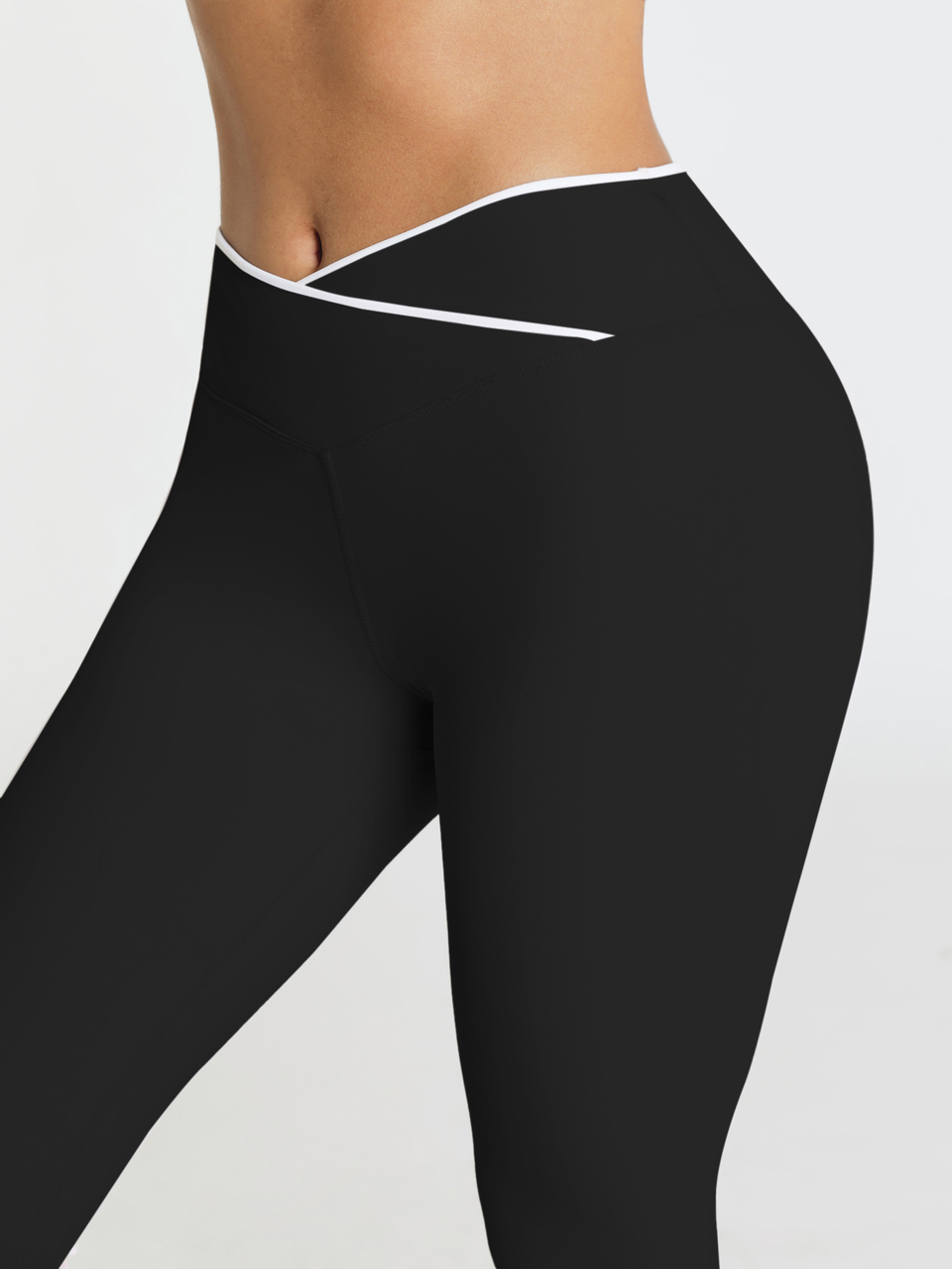 11SKNDS High-Waist Crossover Waistband Leggings With Contrast Piping Detail Full Length Skinny Fit Activewear Pants With Sweat-Wicking, Stretchy, Buttery-Soft, Tummy Control, Sculpting Fit & Butt-Lifting, For Gym Workout Fitness Yoga Pilates Studio, Running, Training & Hy-Rox