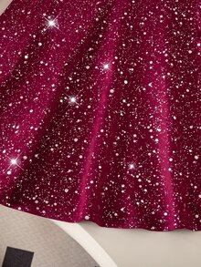 SHEIN 女童針織拼接立領網紗休閒洋裝 - 紅色 - 查看 7