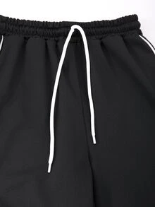 SHEIN Big Boys' Colorblock Side Stripe Sweatpants, Drawstring Elastic Waist Loose Straight Leg Athletic Pants - Black - View 4