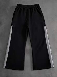 SHEIN Big Boys' Colorblock Side Stripe Sweatpants, Drawstring Elastic Waist Loose Straight Leg Athletic Pants - Black - View 2