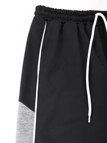 SHEIN Big Boys' Colorblock Side Stripe Sweatpants, Drawstring Elastic Waist Loose Straight Leg Athletic Pants - Black - View 5