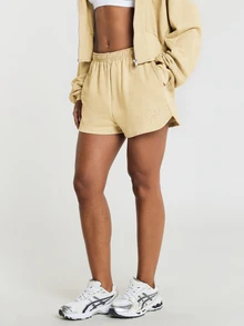 11SKNDS Casual High Rise Elasticated Waist Fleece Sweat Shorts With Tonal Logo Embroidery - Beige - View 6