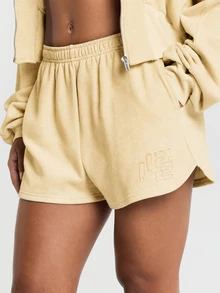 11SKNDS Casual High Rise Elasticated Waist Fleece Sweat Shorts With Tonal Logo Embroidery - Beige - View 5