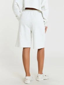 11SKNDS Oversized Longline Fleece Bermuda Shorts With Elastic Drawstring Waist Relaxed Wide Leg Sweat Shorts Casual Everyday Loungewear Spring Summer - Light Grey - View 3