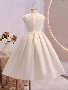 Tween Girls Girls' Cream White Lace Patchwork Satin Dress, Formal Gown For Big Tween Girl, Party Flower Girl, Graduation, Outfit - Apricot - View 6