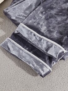 Solid Color Teenager Boy Pajamas, Simple Classic Grey Fleece Style With Pocket, English Embroidery, Long Sleeve Autumn And Winter - Grey - View 7