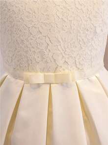 Tween Girls Girls' Cream White Lace Patchwork Satin Dress, Formal Gown For Big Tween Girl, Party Flower Girl, Graduation, Outfit - Apricot - View 4
