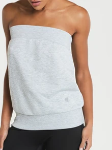 11SKNDS Strapless Bandeau Tube Top With Ribbed Hem And Chest Band, Casual Everyday Soft Fleece Sweat Fabric, Comfortable Relaxed Fit Pull-On Style - Grey - View 2