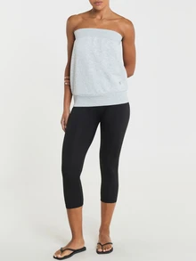 11SKNDS Strapless Bandeau Tube Top With Ribbed Hem And Chest Band, Casual Everyday Soft Fleece Sweat Fabric, Comfortable Relaxed Fit Pull-On Style - Grey - View 4