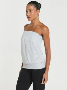 11SKNDS Strapless Bandeau Tube Top With Ribbed Hem And Chest Band, Casual Everyday Soft Fleece Sweat Fabric, Comfortable Relaxed Fit Pull-On Style - Grey - View 6