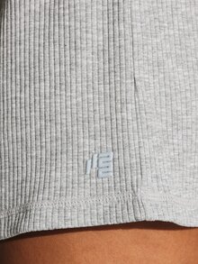 11SKNDS Ribbed Knit High Rise Mini Shorts With Button Front Detail And Elastic Waistband For Casual Everyday Wear - Grey - View 5