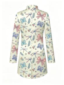 PopScrub Women's Shell And Conch Design Graphic Cartoon Print Light Apricot Fashion Stand Collar Long Sleeve Long Length Scrub Jacket, Double Pocket Patchwork Zipper Nurse Uniform Top, Uniform Jacket, Suitable For Hospital And Various Clinic Workwear - Multicolor - View 2