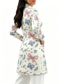 PopScrub Women's Shell And Conch Design Graphic Cartoon Print Light Apricot Fashion Stand Collar Long Sleeve Long Length Scrub Jacket, Double Pocket Patchwork Zipper Nurse Uniform Top, Uniform Jacket, Suitable For Hospital And Various Clinic Workwear - Multicolor - View 4