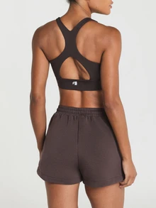11SKNDS Drawstring Waist Sweat Shorts With Elastic Waistband And Logo Detail, Relaxed Fit Fleece Shorts For Everyday Comfort And Street Style - Brown - View 3