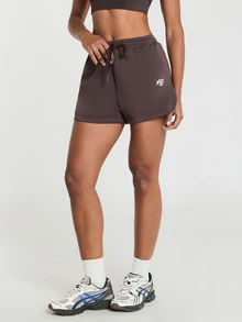 11SKNDS Drawstring Waist Sweat Shorts With Elastic Waistband And Logo Detail, Relaxed Fit Fleece Shorts For Everyday Comfort And Street Style - Brown - View 4
