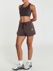 11SKNDS Drawstring Waist Sweat Shorts With Elastic Waistband And Logo Detail, Relaxed Fit Fleece Shorts For Everyday Comfort And Street Style - Brown - View 6
