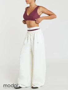 11SKNDS Wide Leg Sweatpants With Elastic Drawstring Waist, Side Pockets, Full Length Fleece Jogger Pants For Casual Everyday Wear - White - View 2