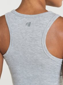 11SKNDS Ribbed Crop Tank Top With High Round Neckline, Soft Heathered Fabric, Perfect For Everyday Casual Wear And Spring Summer Layering - Grey - View 5