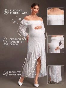 Cheriluna Maternity 白色蕾絲拼接孕婦優雅休閒洋裝，適合夏季/婚禮拍照/秋季孕婦穿著 - 白色 - 查看 9