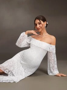 Cheriluna Maternity 白色蕾絲拼接孕婦優雅休閒洋裝，適合夏季/婚禮拍照/秋季孕婦穿著 - 白色 - 查看 6