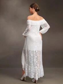 Cheriluna Maternity 白色蕾絲拼接孕婦優雅休閒洋裝，適合夏季/婚禮拍照/秋季孕婦穿著 - 白色 - 查看 2