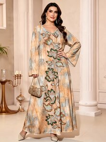 SHEIN Najma 大尺碼女款優雅阿拉伯風度假洋裝 - 彩色 - 查看 6