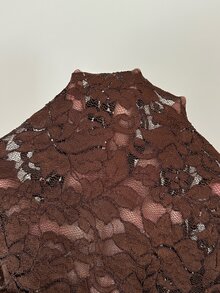 Serisse Atasan Lengan Panjang Wanita Model Pas Badan, Pas Badan, Serbaguna, Kasual Sehari-hari, dengan Detail Renda dan Warna Kontras - Coklat - View 7