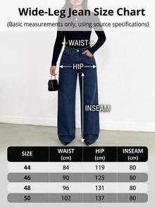 SHEIN Plus High Waist Regular Fit Button Front Casual Style Dark Blue Wash Wideleg Jean - Dark Wash - View 5