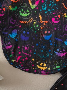 SHEIN Young Girl Knitted Halloween Pattern Hoodie Casual Sweatshirt And Long Pants 2 Pieces Set - Multicolor - View 8