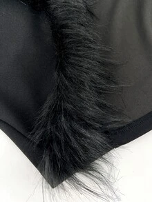 SHEIN CURVE+ Add Black Y2k Fuzzy Border Tie And Windproof Jacket At The Front For Autumn/Winter 26. Halloween, Party Season - Black - View 6
