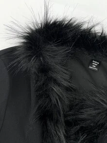 SHEIN CURVE+ Add Black Y2k Fuzzy Border Tie And Windproof Jacket At The Front For Autumn/Winter 26. Halloween, Party Season - Black - View 4