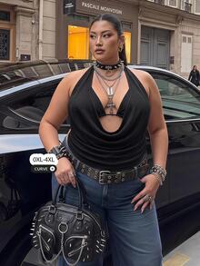 SHEIN CURVE+ Plus Size 2pcs Summer Going Out Beach Hawaii Party Homecoming Concert Club Glitter Backless Women Tank Tops & Camis - Black - View 6