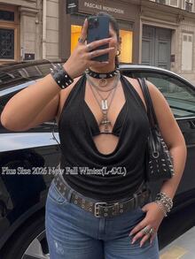 SHEIN CURVE+ Plus Size 2pcs Summer Going Out Beach Hawaii Party Homecoming Concert Club Glitter Backless Women Tank Tops & Camis - Black - View 2