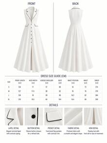 CLARA VERO Doppelreihiges Slim-Fit-Langkleid mit Kontrastbesatz, Taillendesign erzeugt elegante Kurven, geeignet für moderne Anlässe, Arbeitskleidung oder Abendveranstaltungen, aus 100% Polyester-Nichtstretch-Stoff, klassische weiße Basis mit schwarzen Kanten, schafft einen modischen und eleganten Stil - Weiss - Übersicht 9