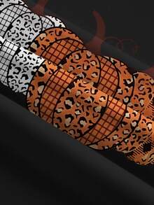 EMERY ROSE Halloween Women's Plus Size Casual Pumpkin, Striped And Leopard Print Round Neck Long Sleeve T-Shirt Fall Cloth For Women - White - View 4