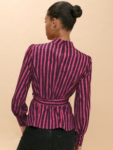 Nöista  Fitted Top With Fuchsia Wavy Stripes,Perfect For Urban Commuting Or Parties.Fall Winter, Elegant,Casual,Cute,Going Out. - Hot Pink - View 6