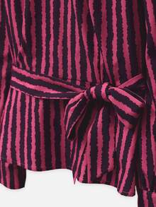 Nöista  Fitted Top With Fuchsia Wavy Stripes,Perfect For Urban Commuting Or Parties.Fall Winter, Elegant,Casual,Cute,Going Out. - Hot Pink - View 12