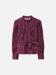 Nöista  Fitted Top With Fuchsia Wavy Stripes,Perfect For Urban Commuting Or Parties.Fall Winter, Elegant,Casual,Cute,Going Out. - Hot Pink - View 9