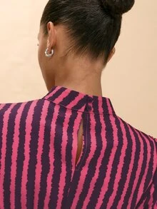 Nöista  Fitted Top With Fuchsia Wavy Stripes,Perfect For Urban Commuting Or Parties.Fall Winter, Elegant,Casual,Cute,Going Out. - Hot Pink - View 8