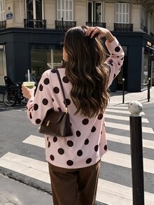 Serisse Women's Polka Dot Pattern Zipper Front Casual Regular Fit Jacket - Pink - View 4