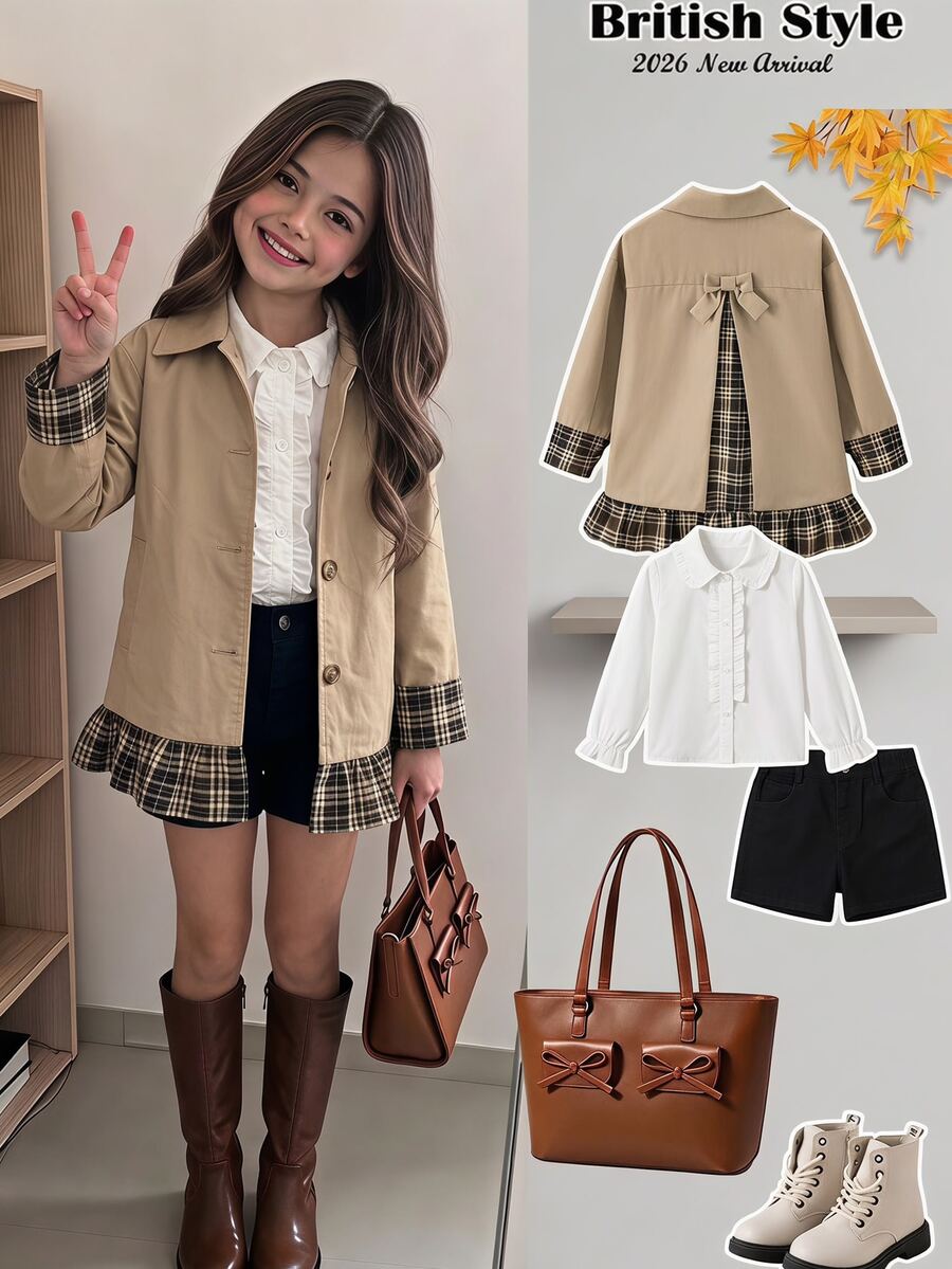 Emery Rose Kids Emery Rose Kids Young Girl Young Girl Kids Young Girl Young Girl Casual Windbreaker Jacket Colorblock Design Suitable For Outings Shopping Autumn Back To School