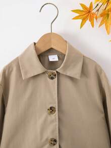 Emery Rose Kids Emery Rose Kids Young Girl Young Girl Kids Young Girl Young Girl Casual Windbreaker Jacket Colorblock Design Suitable For Outings Shopping Autumn Back To School - Khaki - View 10