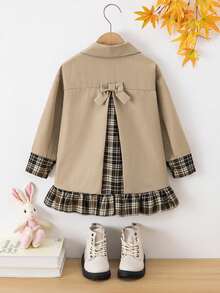 Emery Rose Kids Emery Rose Kids Young Girl Young Girl Kids Young Girl Young Girl Casual Windbreaker Jacket Colorblock Design Suitable For Outings Shopping Autumn Back To School - Khaki - View 4